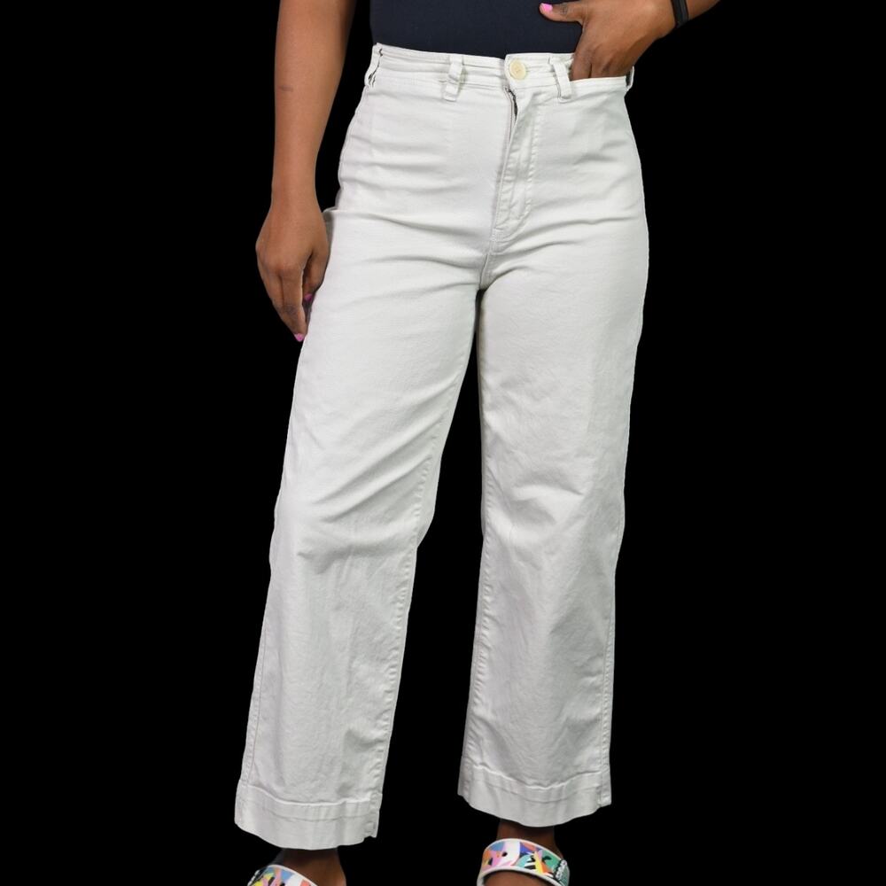 Marine Layer Bridget Pants Beige Wide Leg Cropped Khaki High Waist Chino Size 4